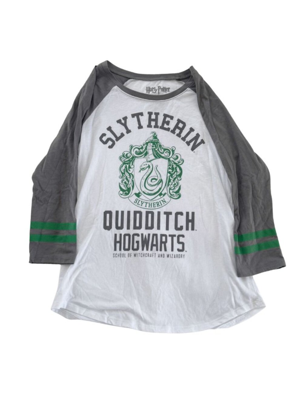 Harry Potter White and Grey Slytherin Quidditch Baseball Shirt Small
